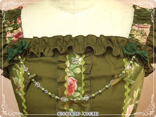画像: グログランリボン付き薔薇柄ジャンパースカート